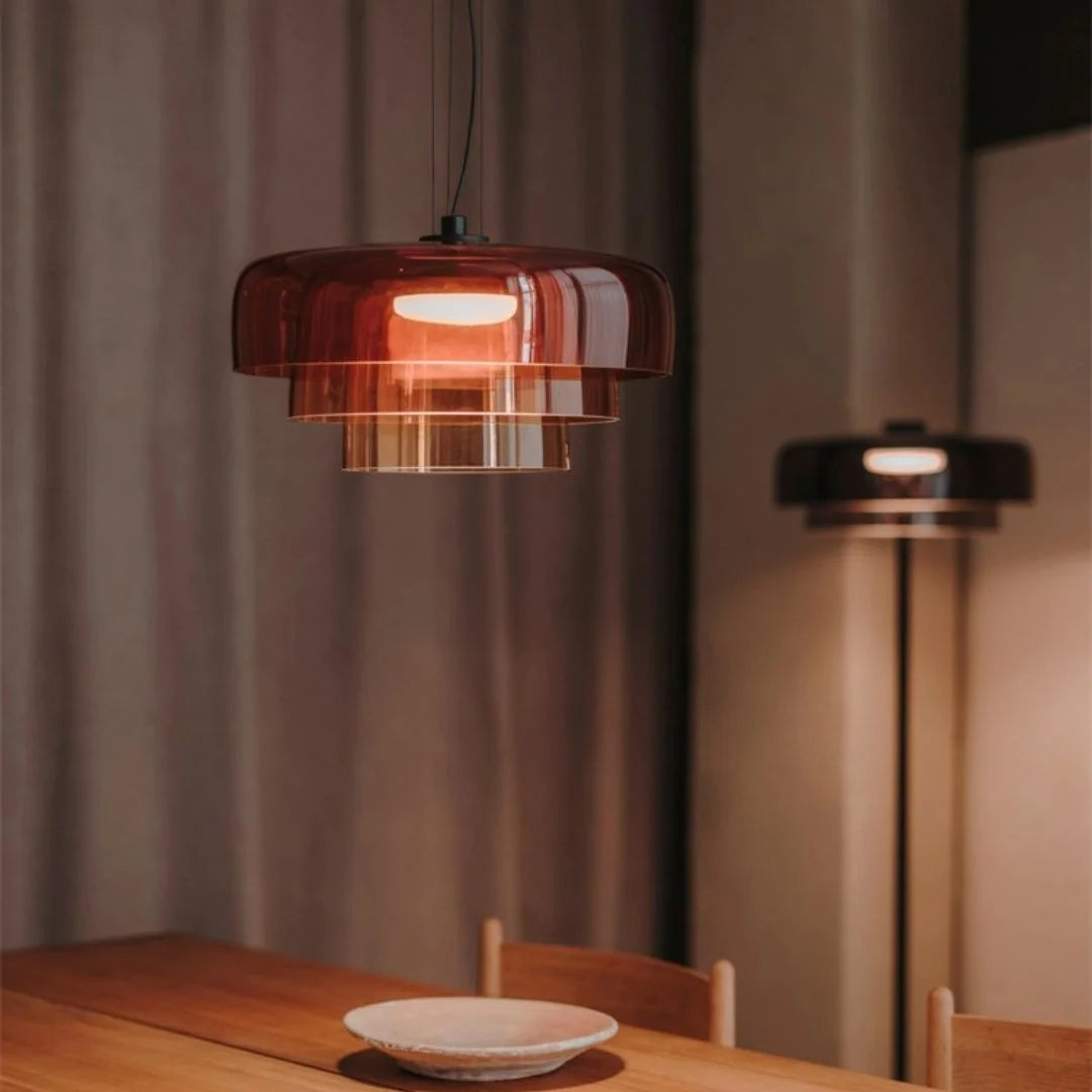 Handcrafted Adjustable Cord Glass Orange Green Gray Ceiling Light