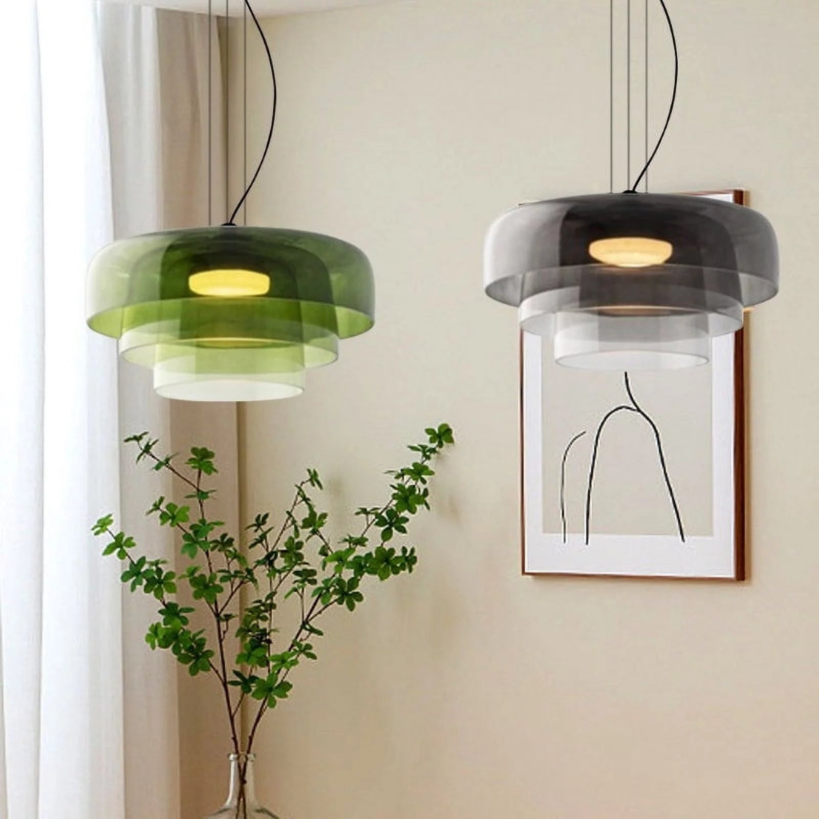 Handcrafted Adjustable Cord Glass Orange Green Gray Ceiling Light