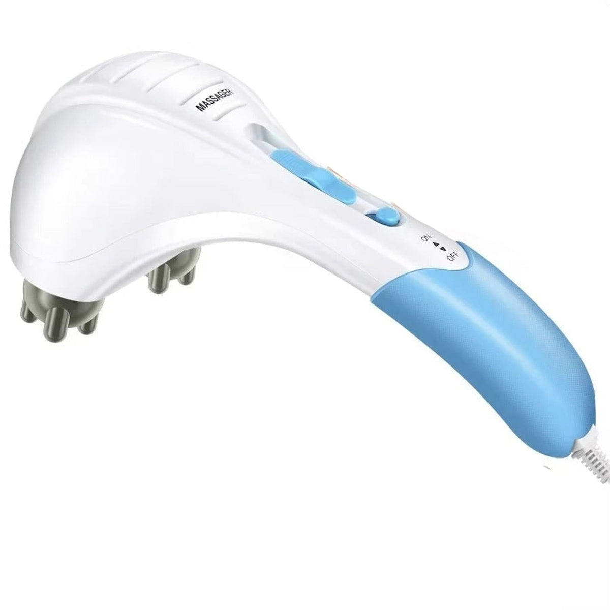 White and blue dual-head electric massager with cord