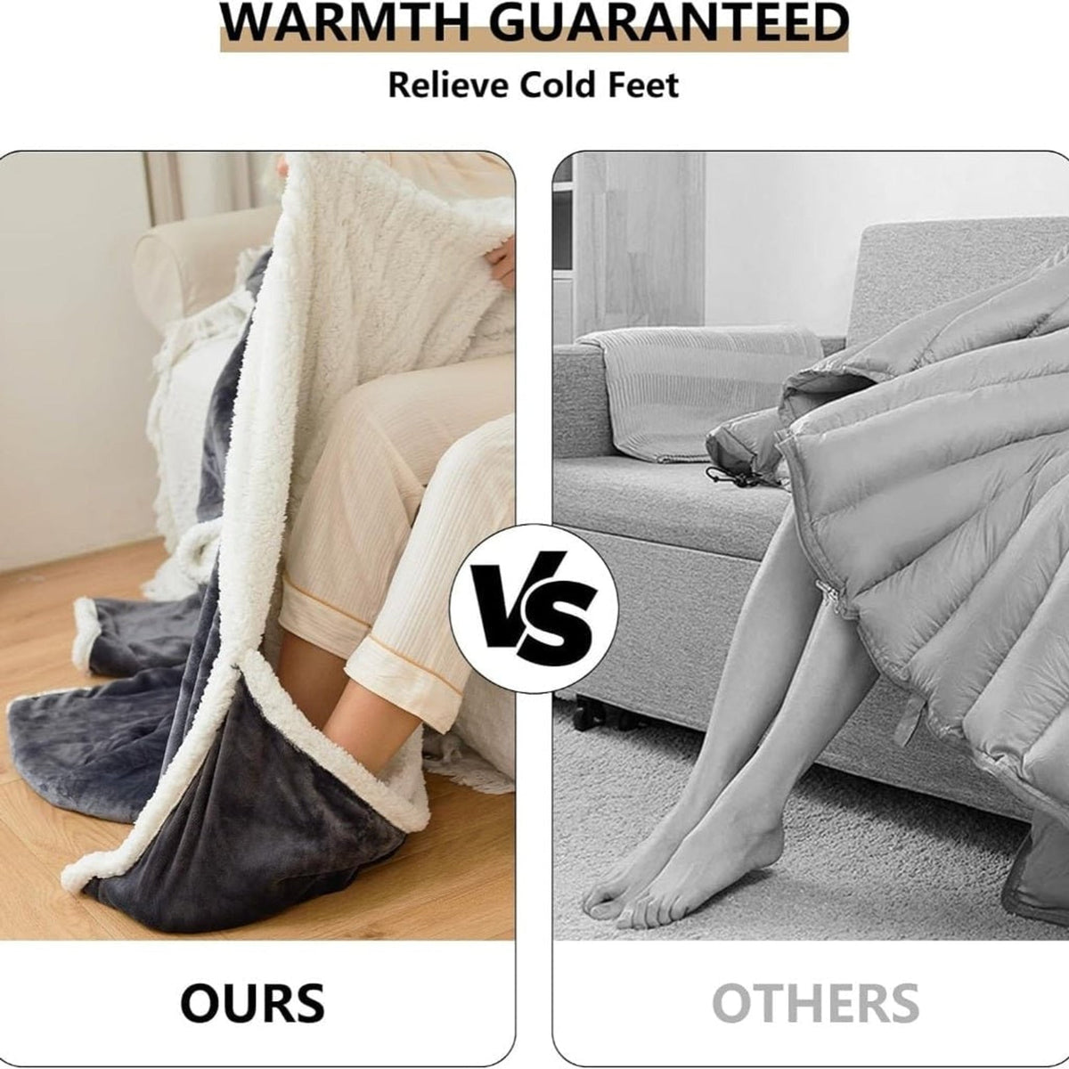 Foot pocket shown beside an alternative plain blanket
