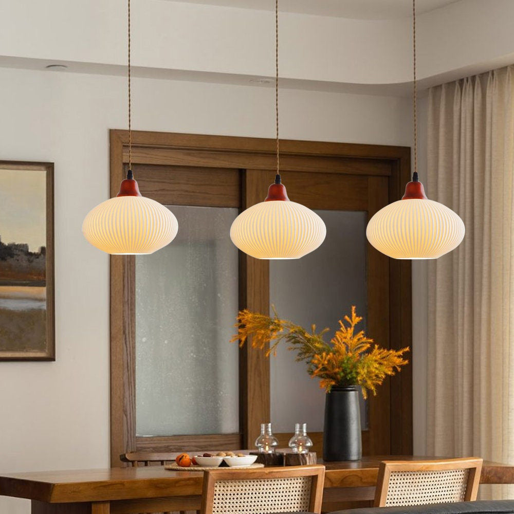 Modern Japandi Ceramic Pendant Light - Ribbed Shade