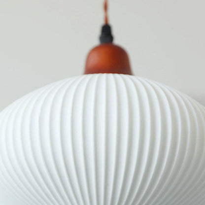 Modern Japandi Ceramic Pendant Light - Ribbed Shade