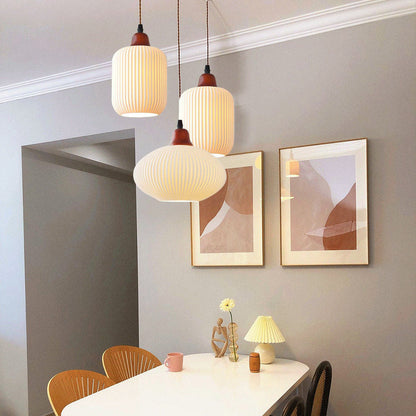 Modern Japandi Ceramic Pendant Light - Ribbed Shade