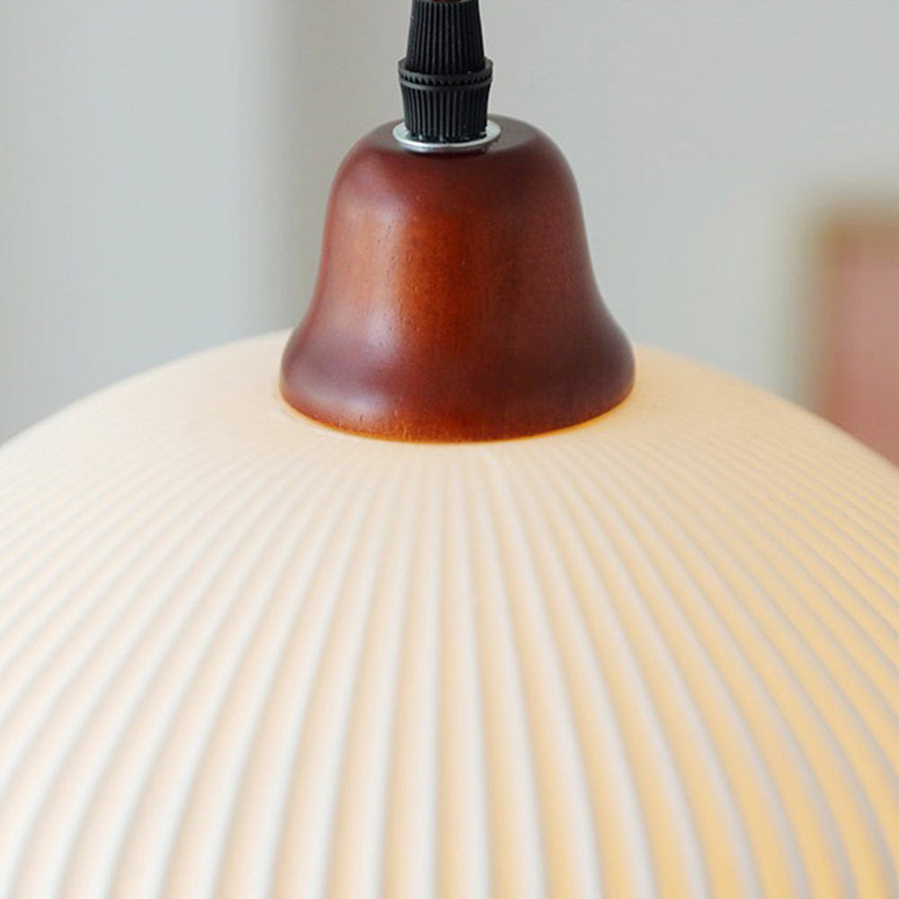 Modern Japandi Ceramic Pendant Light - Ribbed Shade