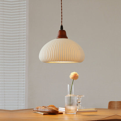 Modern Japandi Ceramic Pendant Light - Ribbed Shade