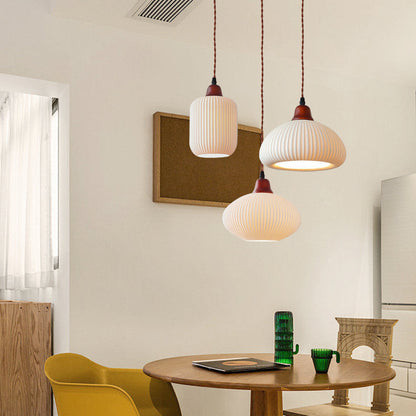 Modern Japandi Ceramic Pendant Light - Ribbed Shade