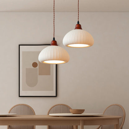 Modern Japandi Ceramic Pendant Light - Ribbed Shade