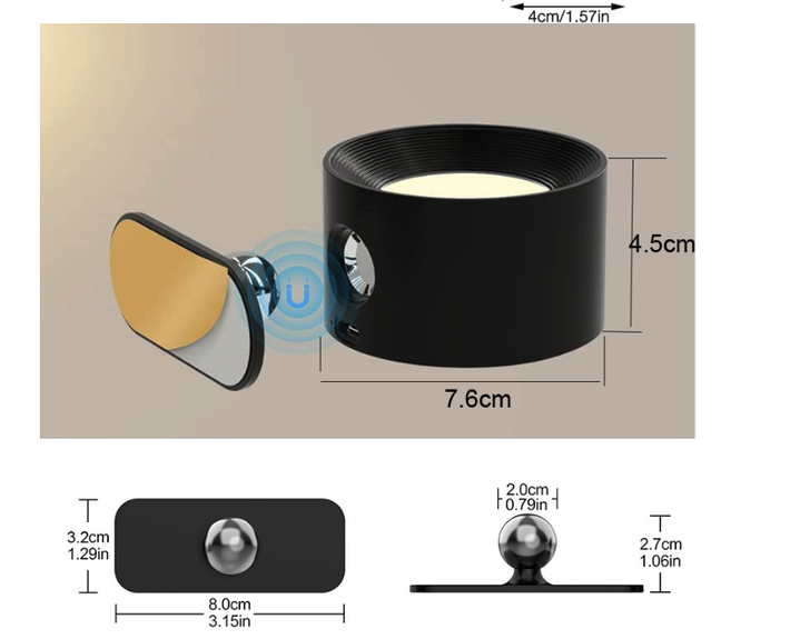 Battery Operated Modern Wall Sconce - Magnetic Mount, Wireless - Bedside Reading Light