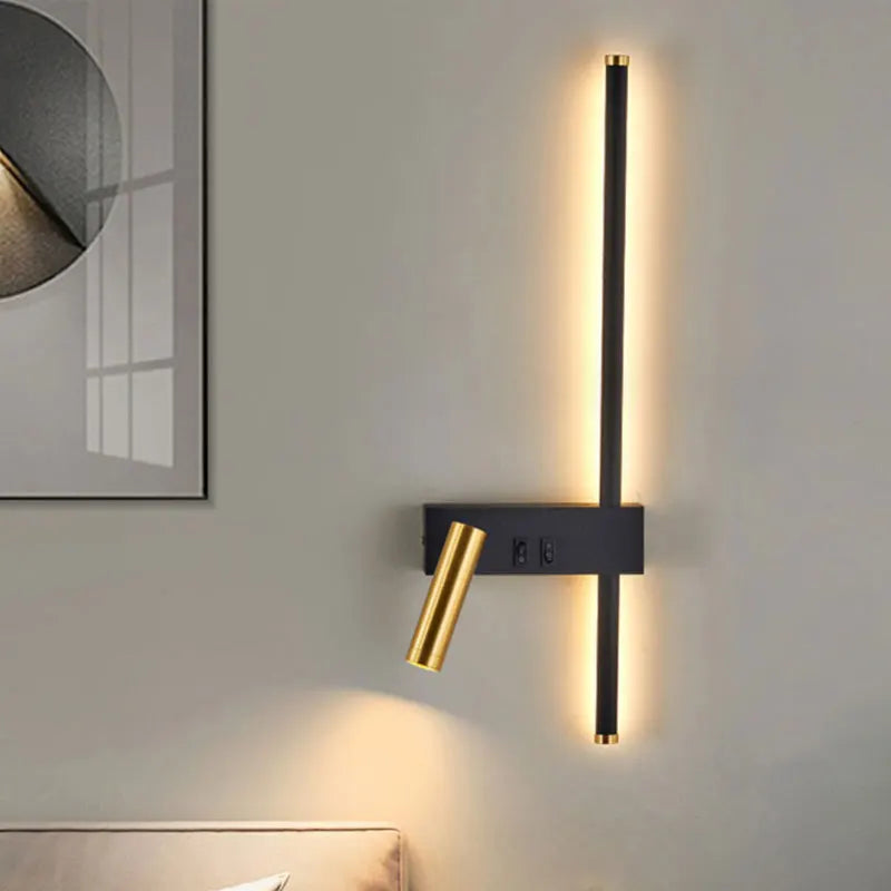 Black Gold Metal LED Wall Light – Dual Switch Reading Light – Bedside Bedroom