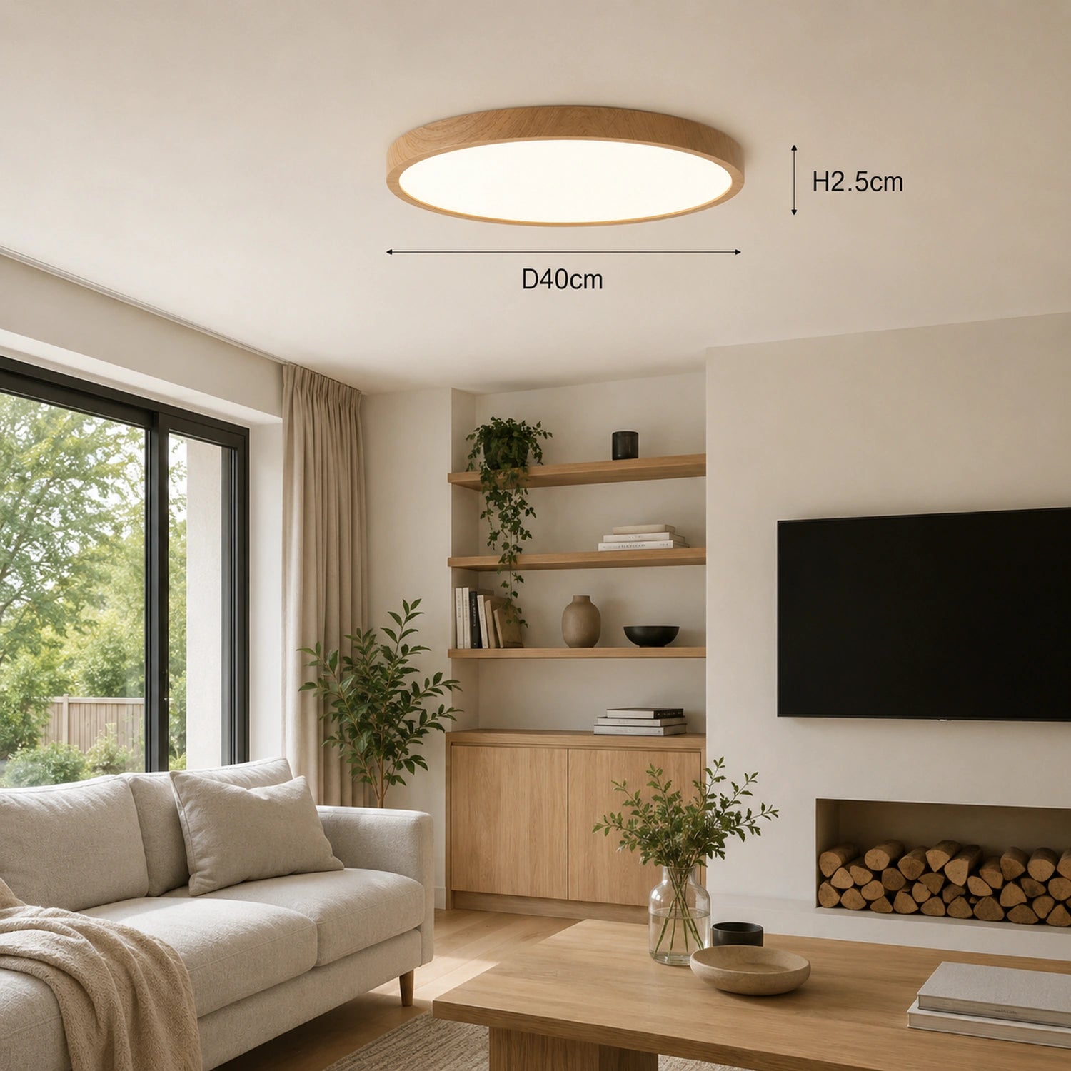 Modern LED Flush Mount Ceiling Light, Ultra-Thin Wood Grain