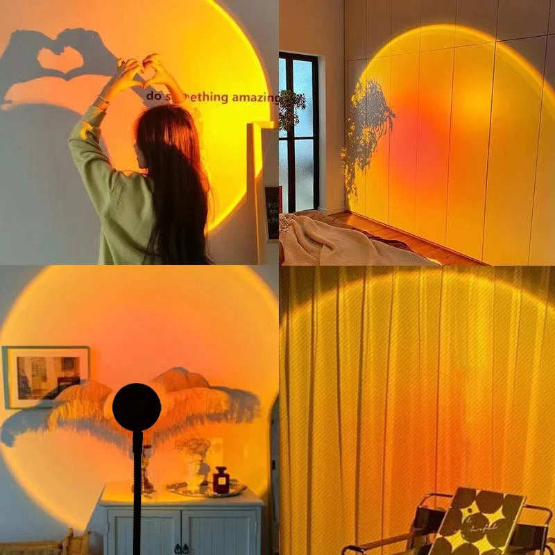 LED Sunset Projector Table Lamp for Bedroom - 16 Colors & Remote Control - USB - Multicolor