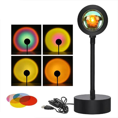 LED Sunset Projector Table Lamp for Bedroom - 16 Colors & Remote Control - USB - Multicolor