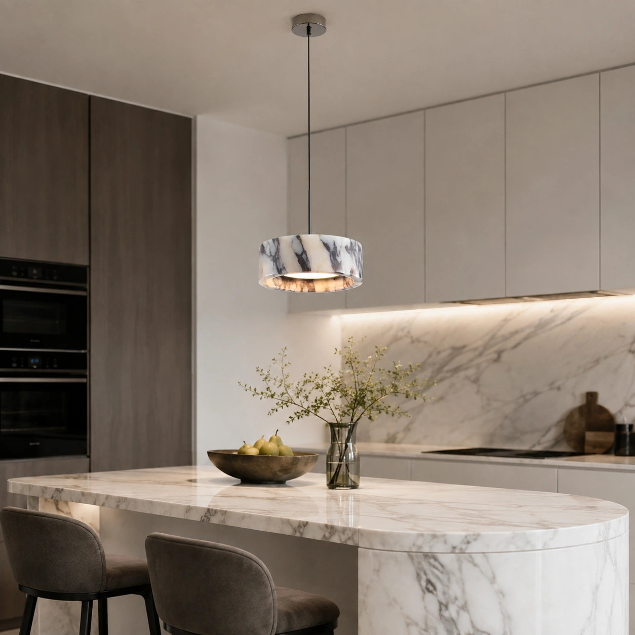 Natural Stone Round Pendant Light with Integrated LED