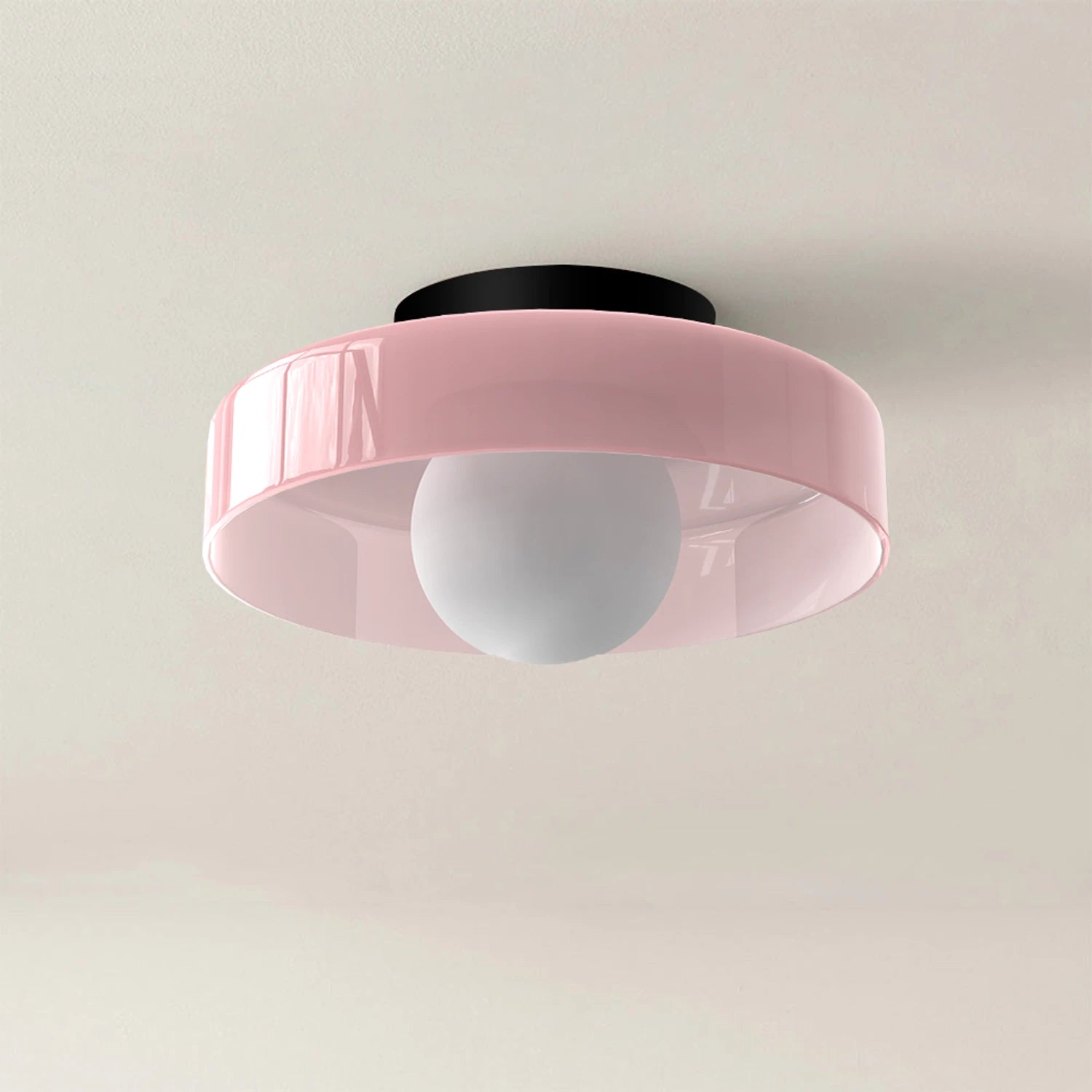 Minimalist modern flush mount ceiling light in olive green with a low-profile design for soft, glare-free illumination in bedrooms and hallways.