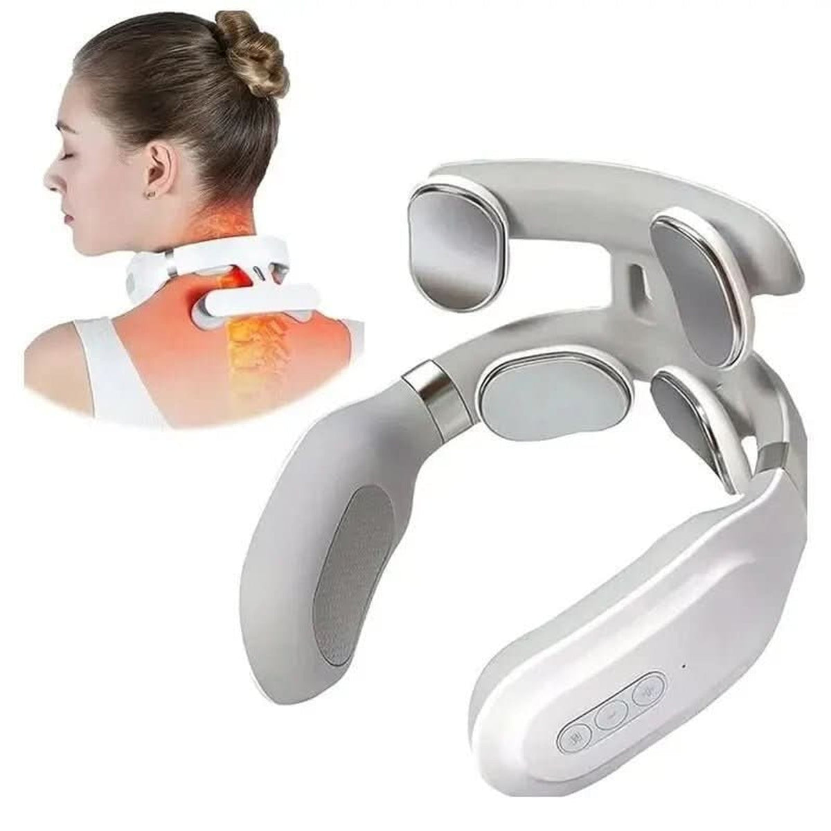 White wraparound neck massager with four contact surfaces
