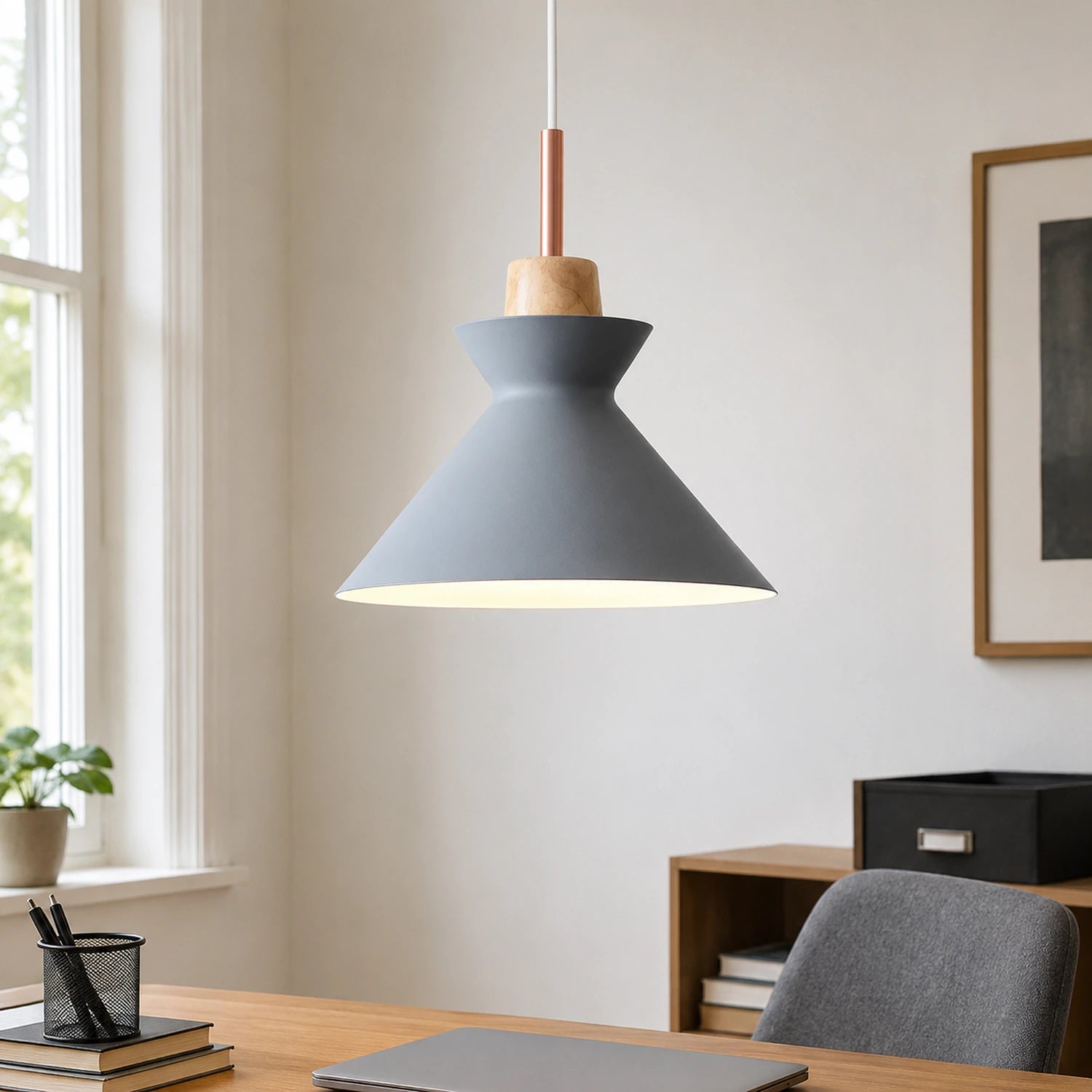 Modern Wood and Iron Pendant Light