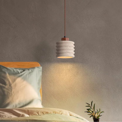 Sculptural Travertine And Walnut Elegant Pendant Lamp