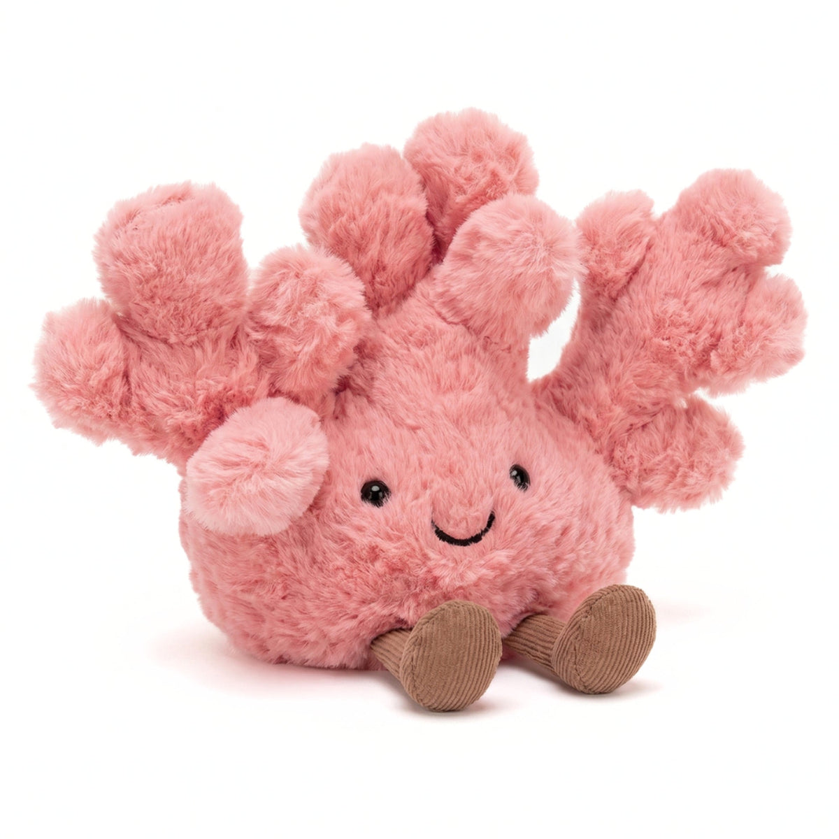 Pink coral plush with smiling face and fabric feet