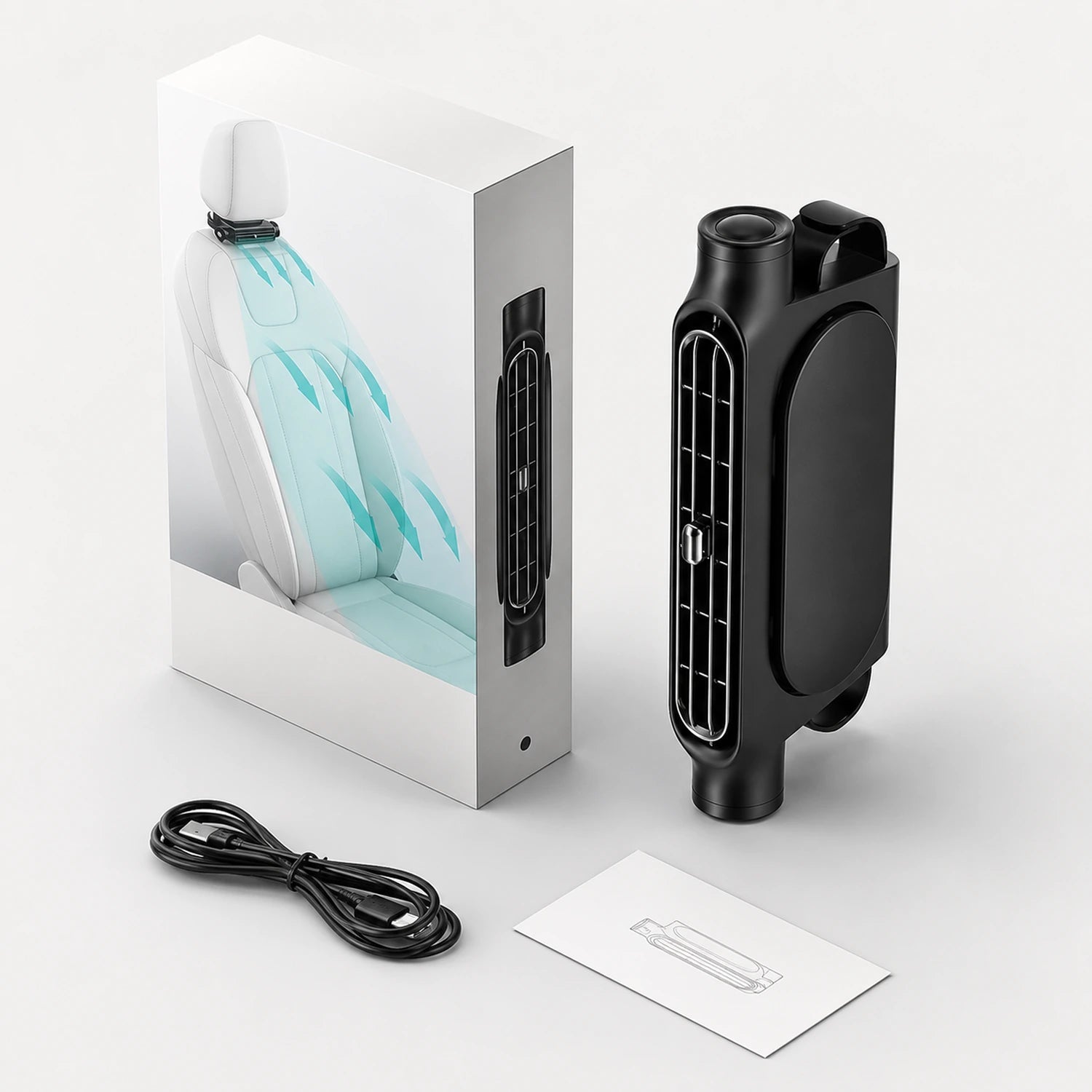 Car Headrest Cooling Fan with 3 Speeds and USB Power