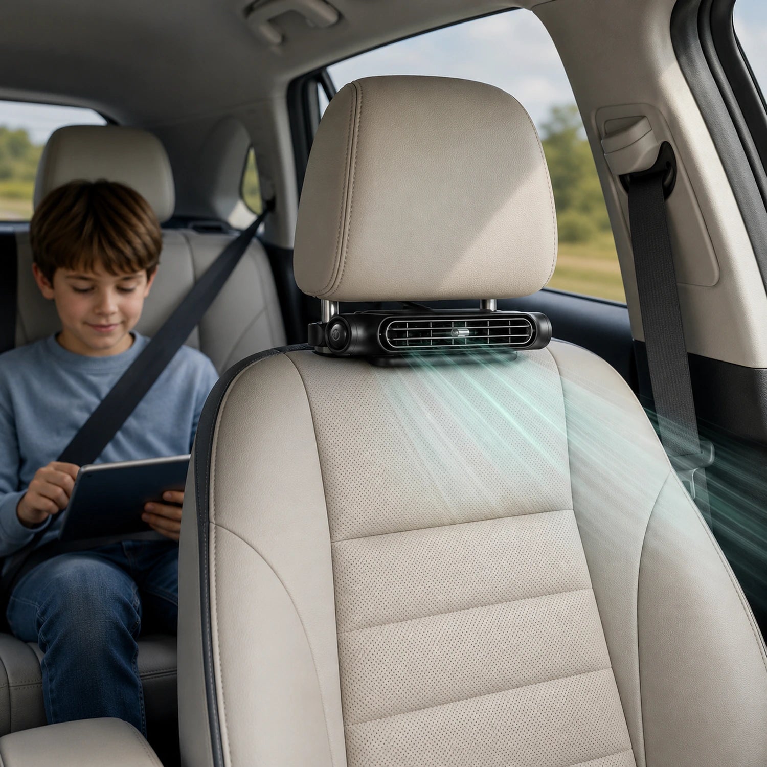 Car Headrest Cooling Fan with 3 Speeds and USB Power