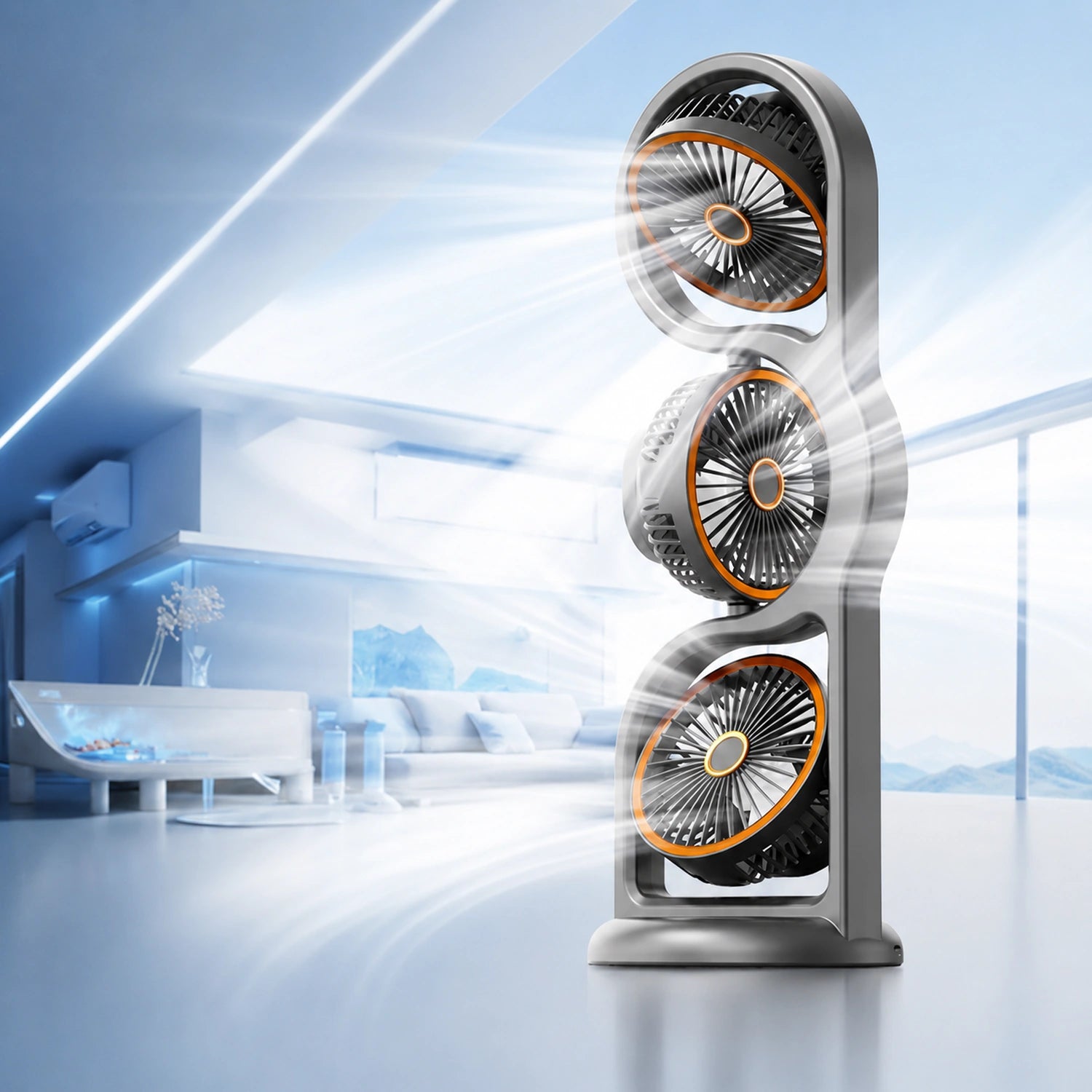 Rechargeable Triple Head Desktop Fan