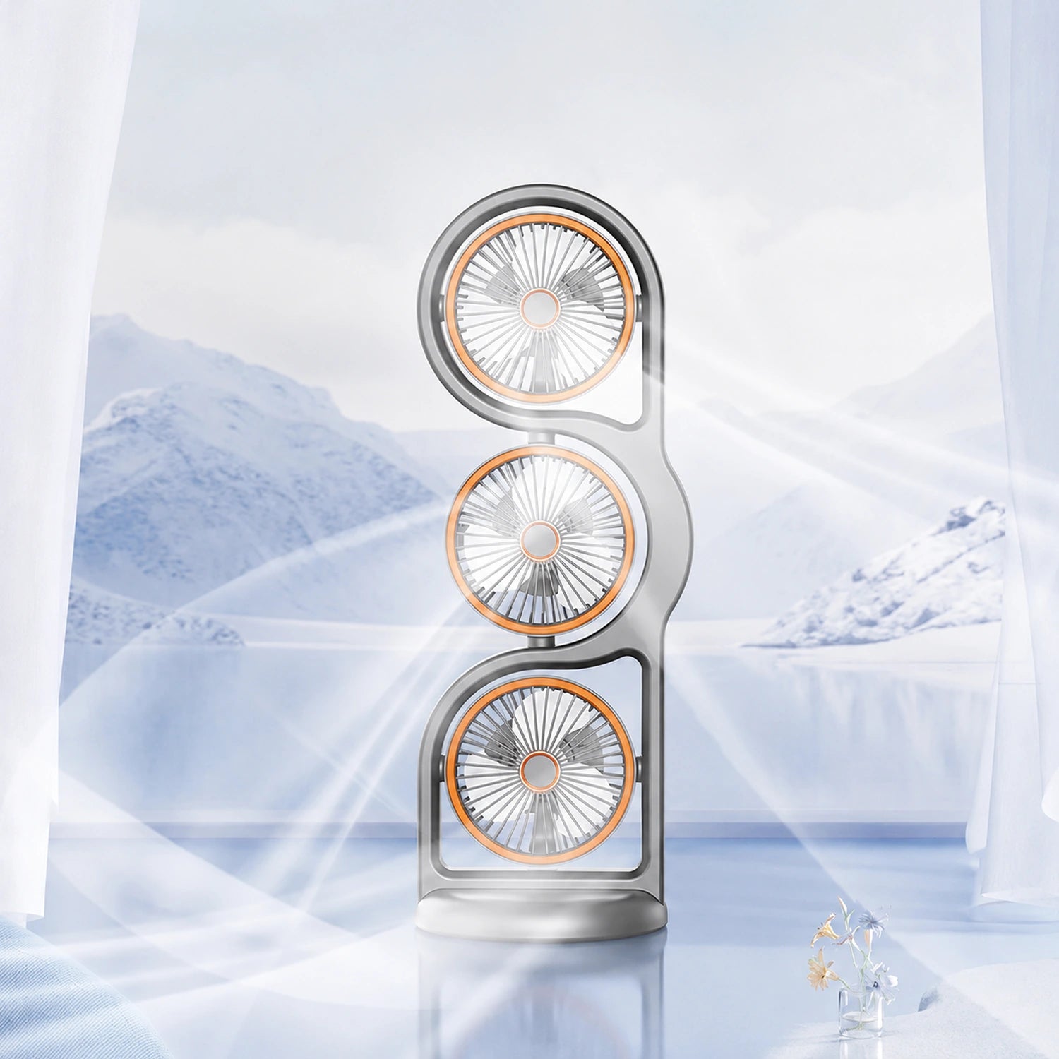 Rechargeable Triple Head Desktop Fan