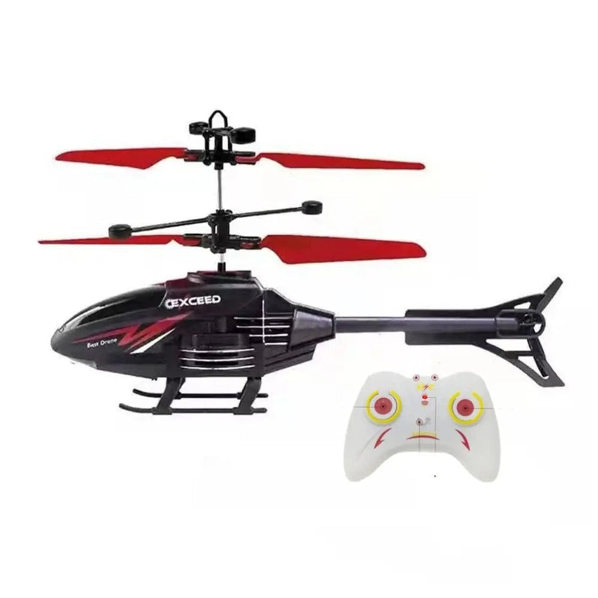 Red-rotor helicopter with its remote control