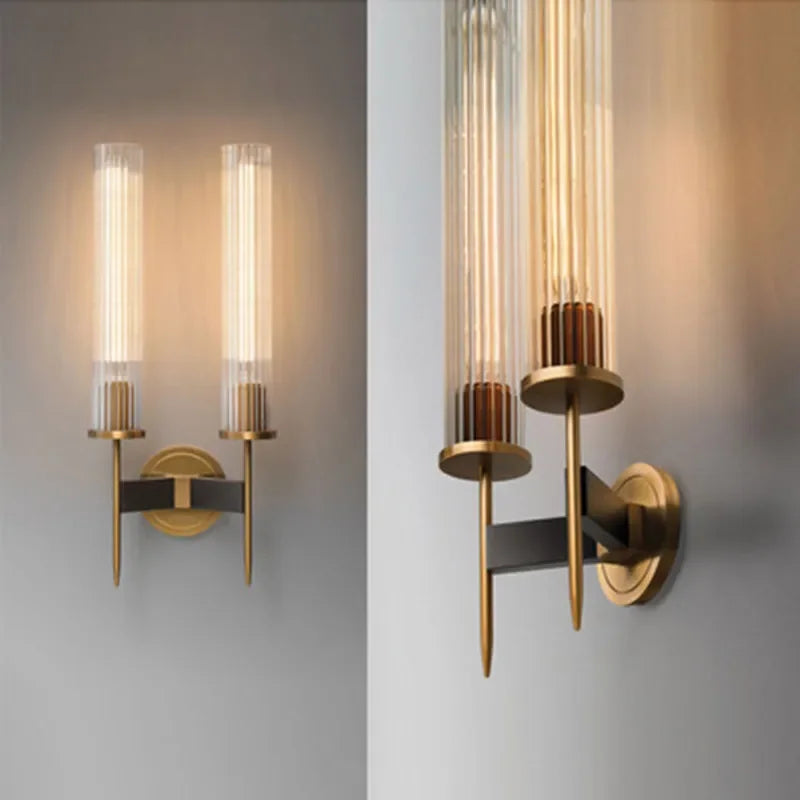 Modern Ribbed Glass Wall Lamp Brass Finish