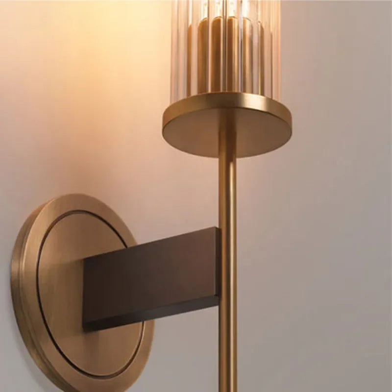 Modern Ribbed Glass Wall Lamp Brass Finish