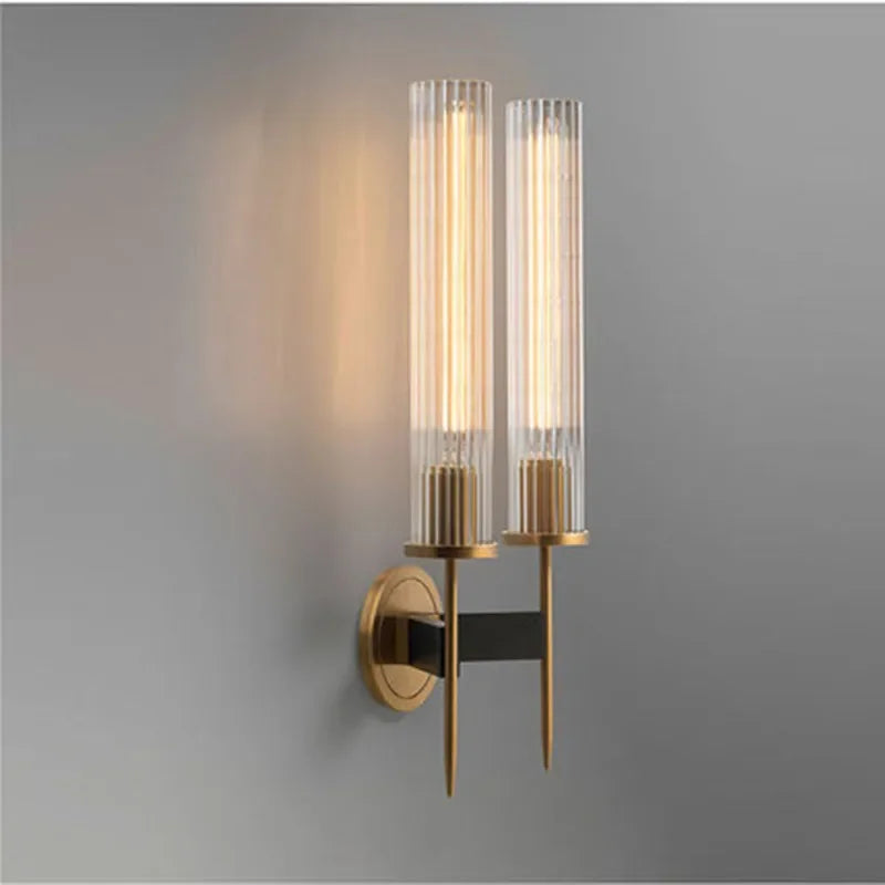 Modern Ribbed Glass Wall Lamp Brass Finish