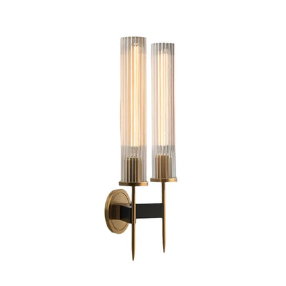 Modern Ribbed Glass Wall Lamp Brass Finish