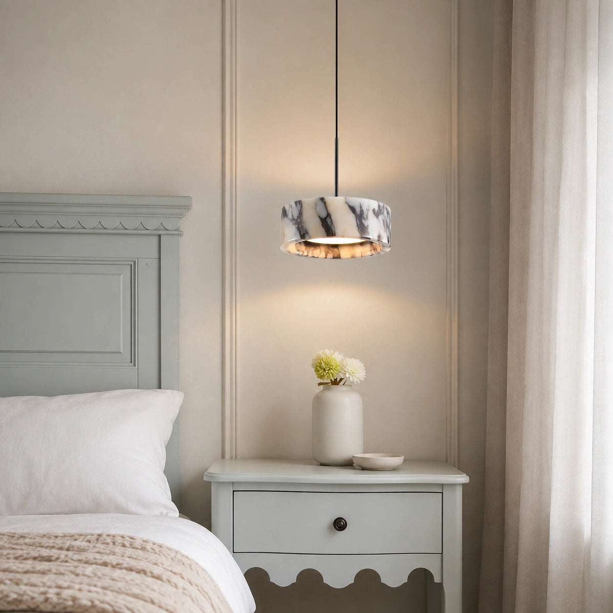 Natural Stone Round Pendant Light with Integrated LED