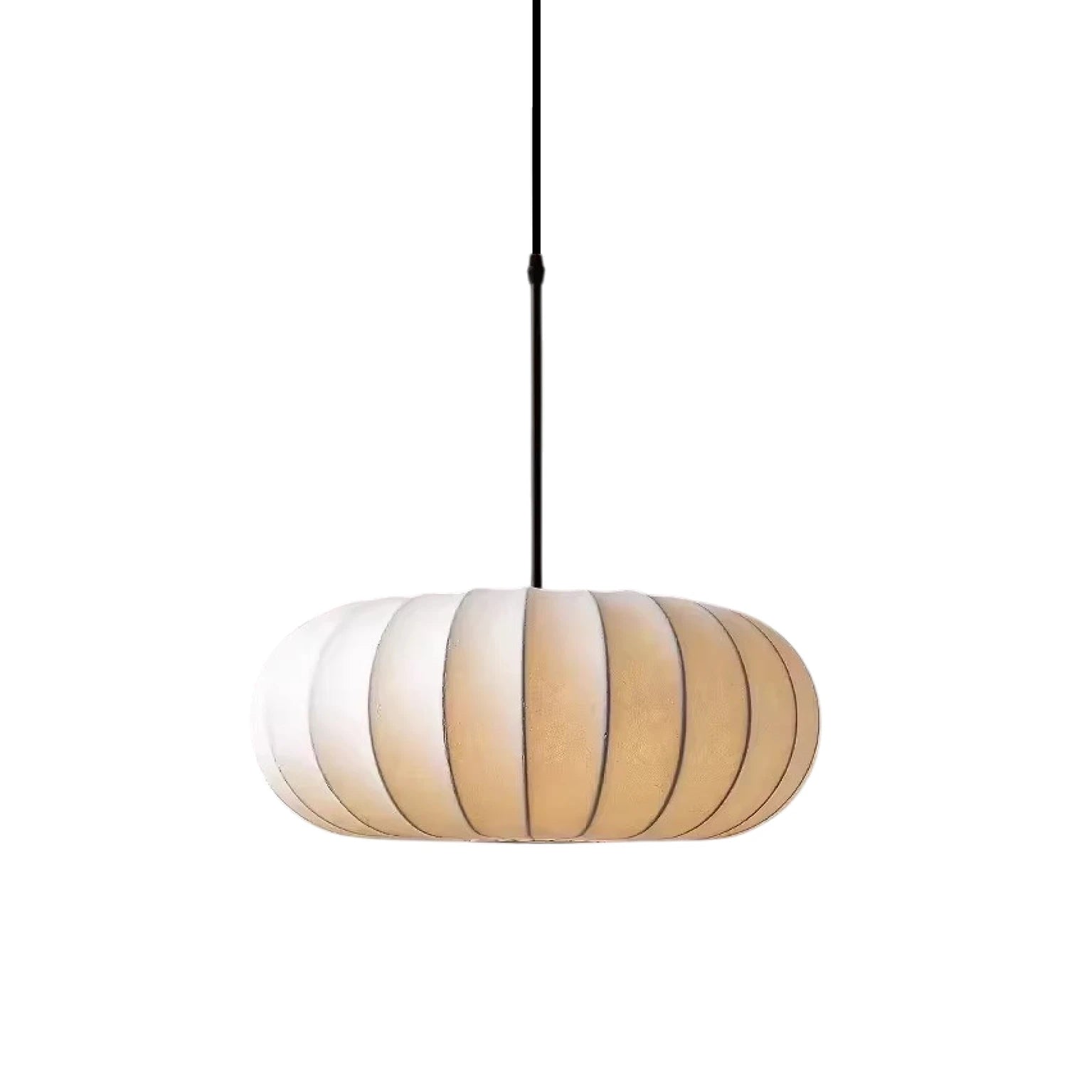 Elegant retro silk pumpkin pendant light with a wabi-sabi design, featuring a dimmable LED hanging fixture for modern home decor.