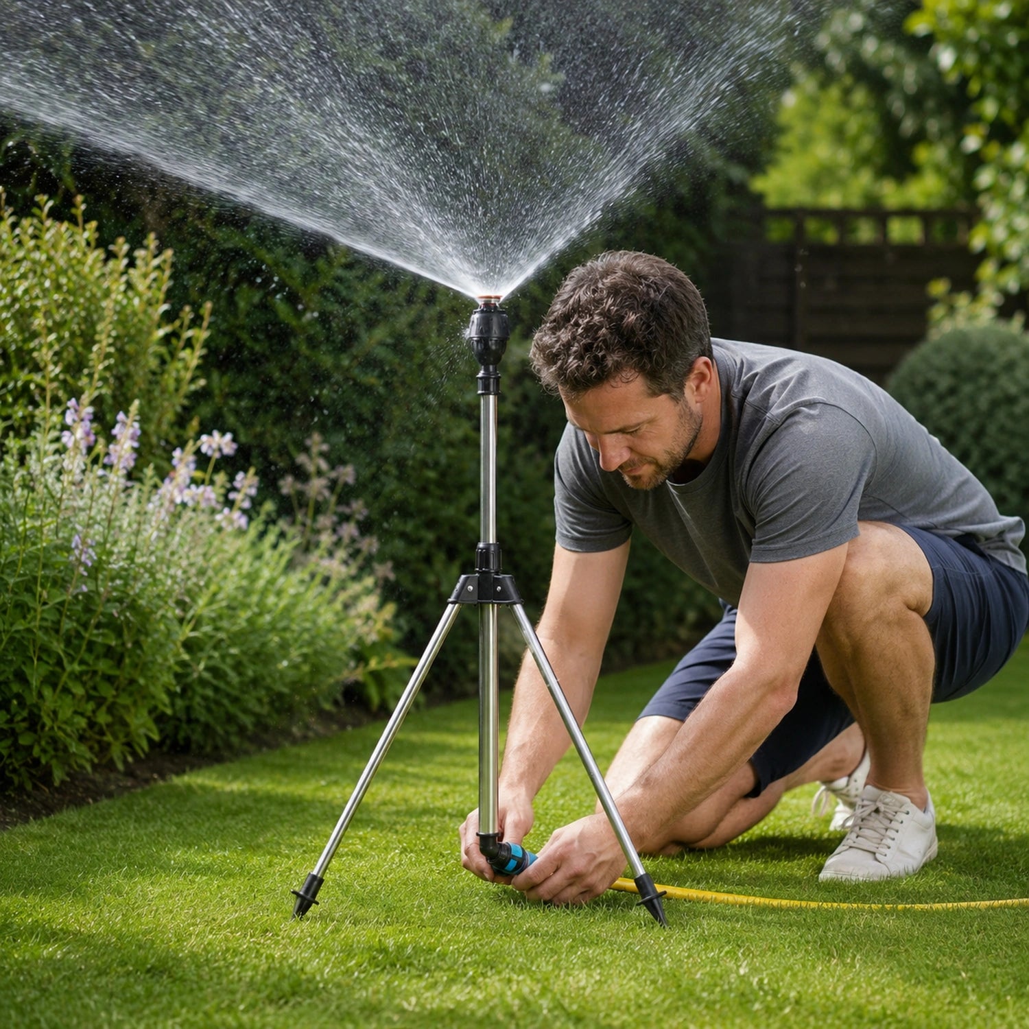 Stainless Steel Garden Sprinkler with Telescopic Tripod