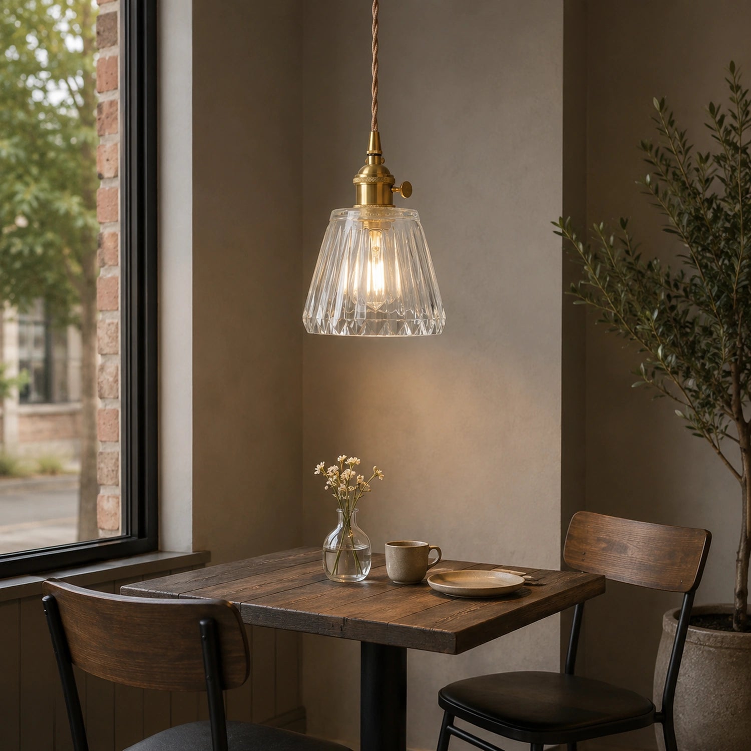 Clear Glass LED Pendant Light with Copper Finish