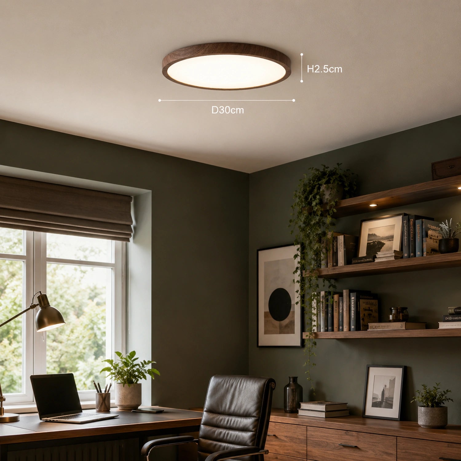 Modern LED Flush Mount Ceiling Light, Ultra-Thin Wood Grain
