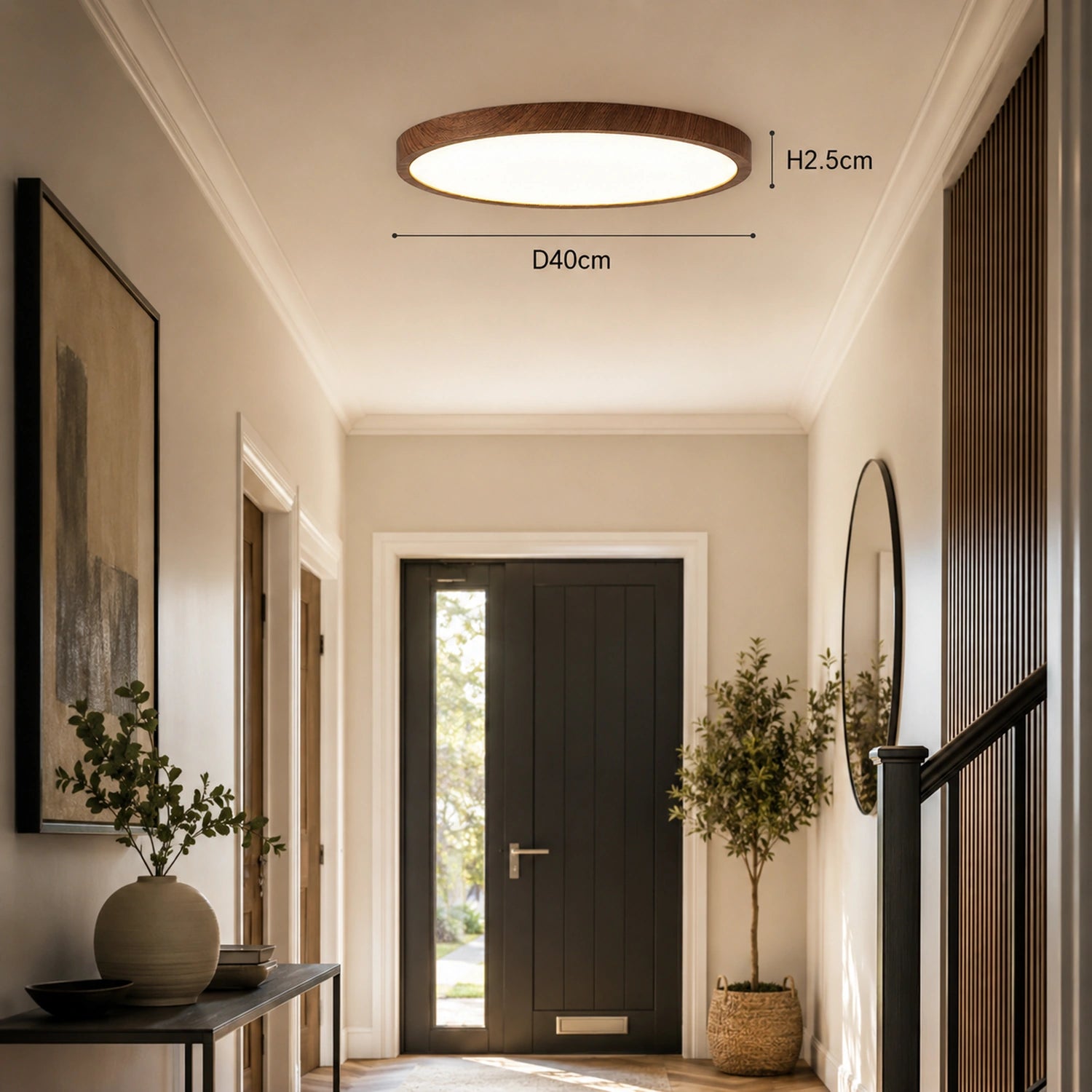 Modern LED Flush Mount Ceiling Light, Ultra-Thin Wood Grain