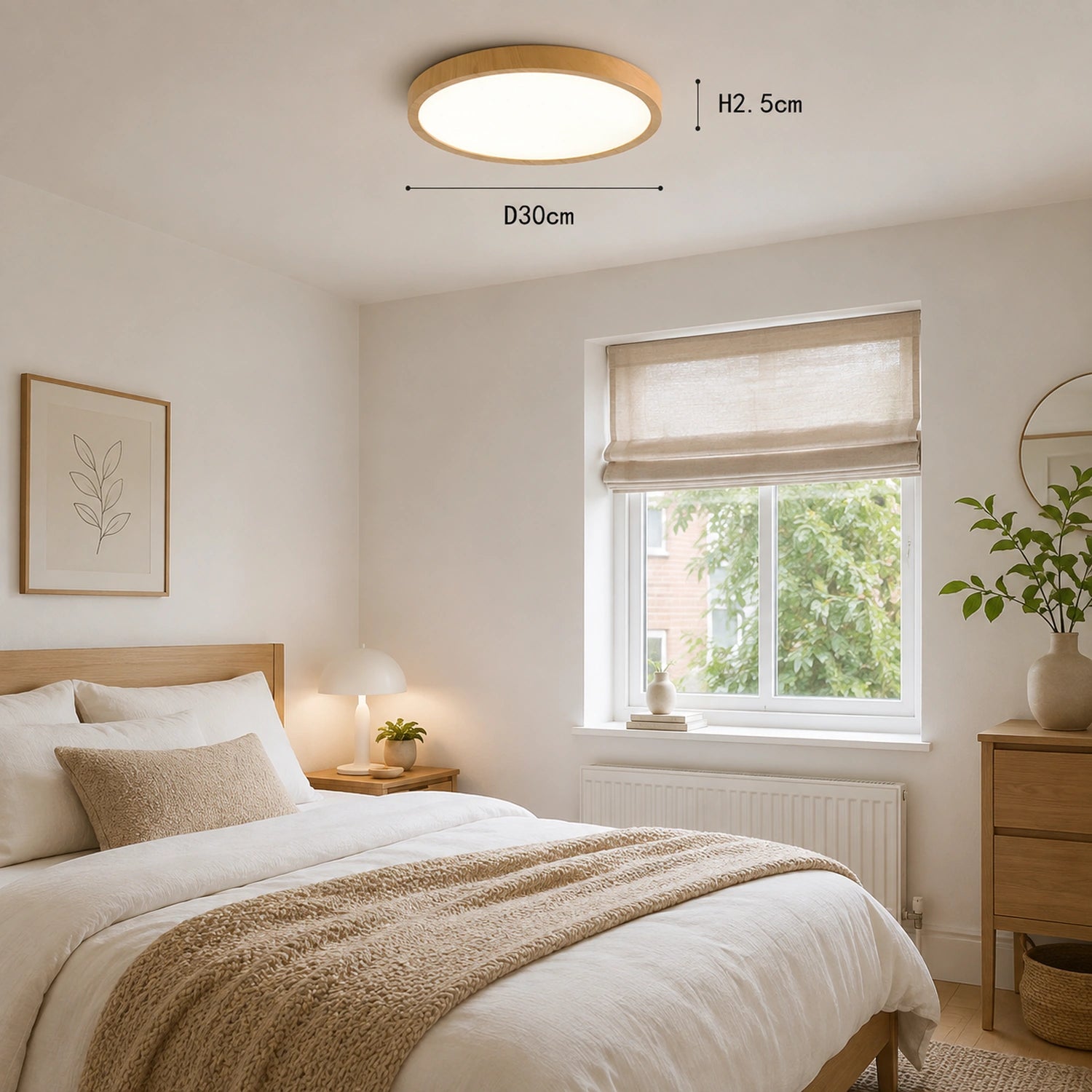 Modern LED Flush Mount Ceiling Light, Ultra-Thin Wood Grain