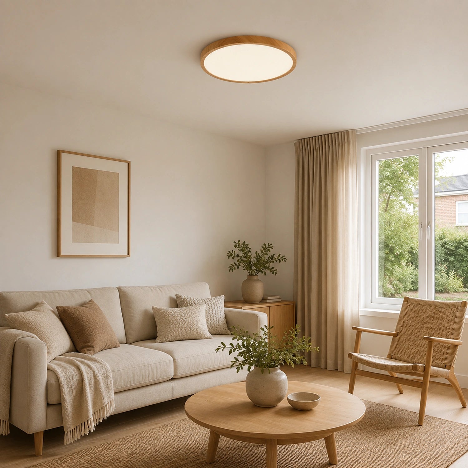 Modern LED Flush Mount Ceiling Light, Ultra-Thin Wood Grain