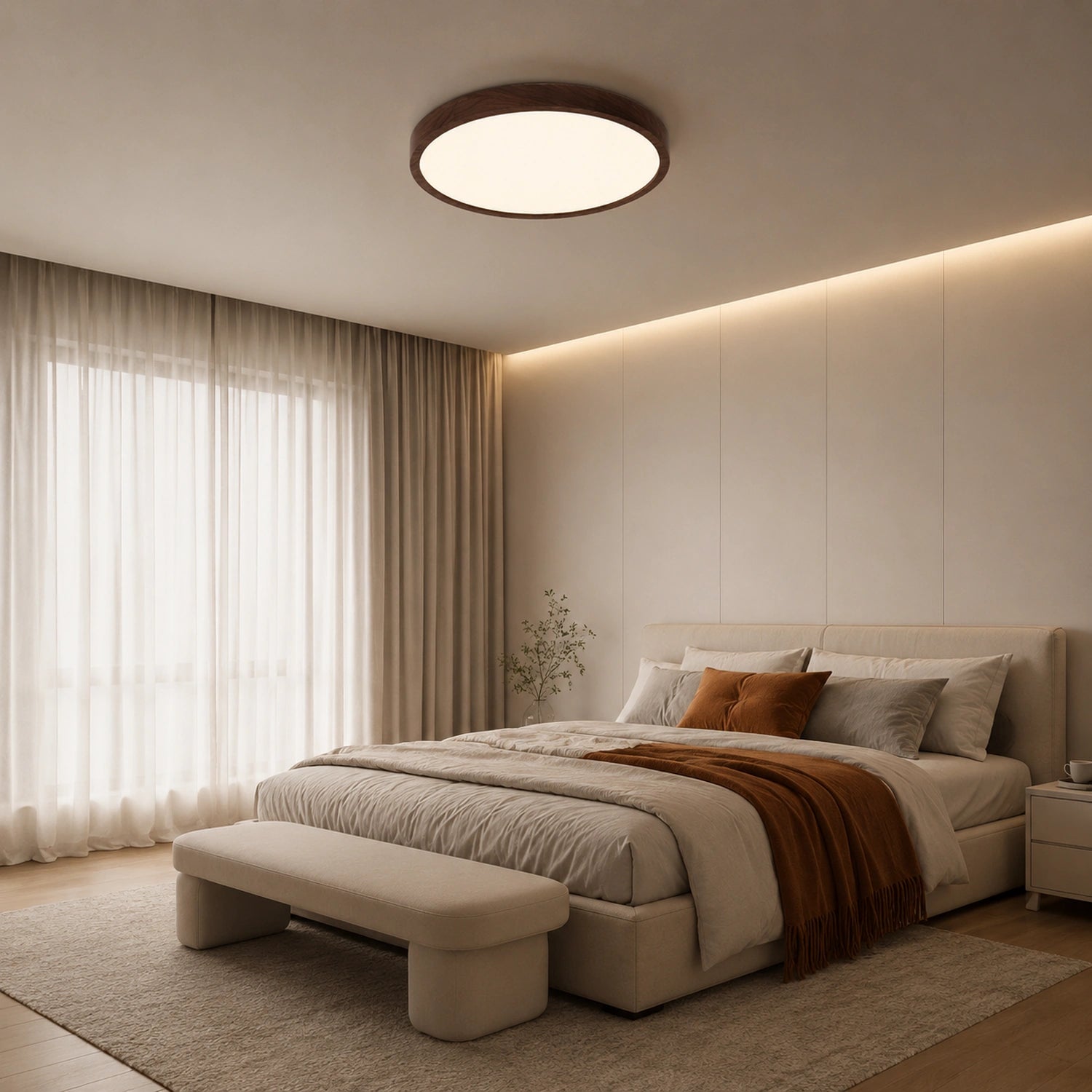 Modern LED Flush Mount Ceiling Light, Ultra-Thin Wood Grain