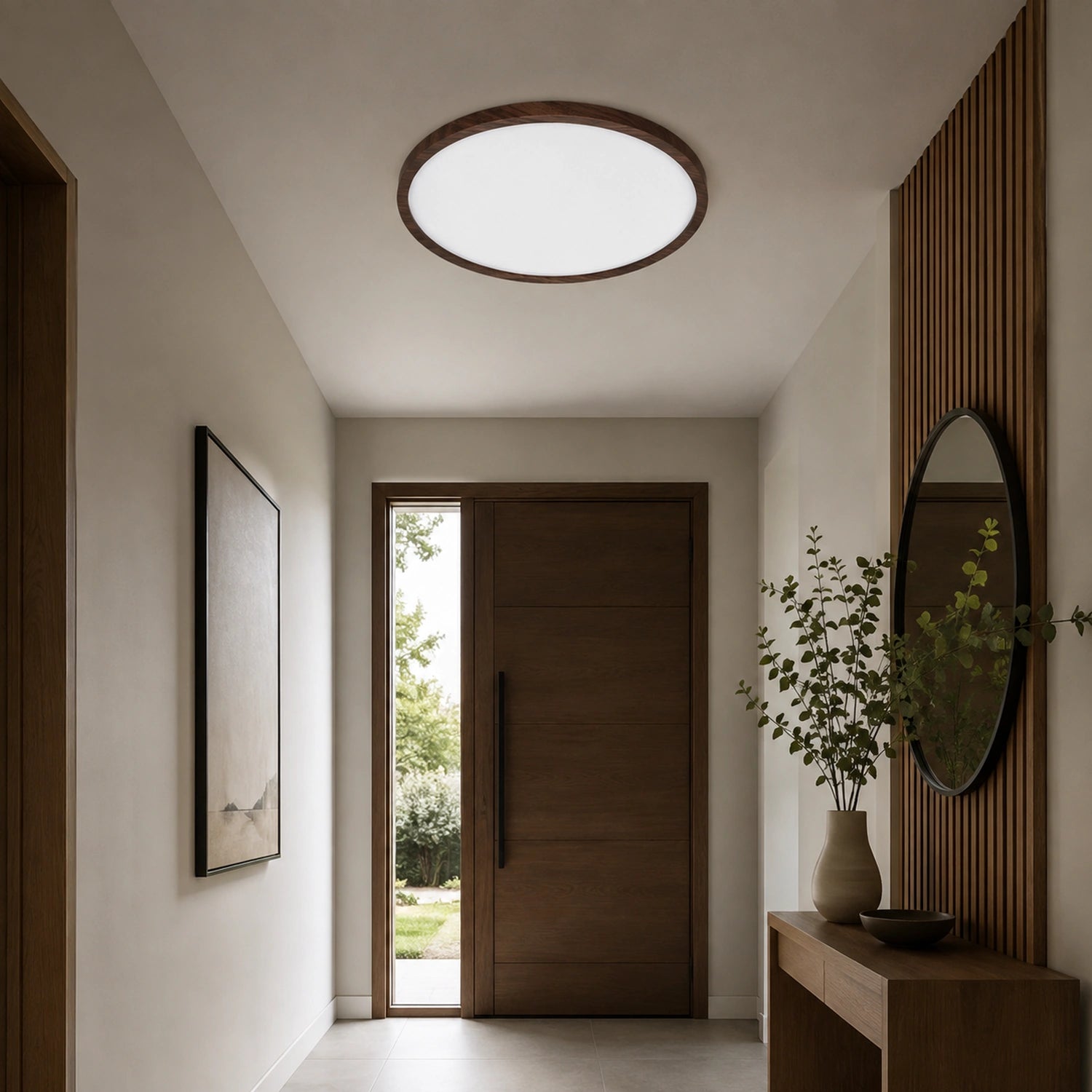 Modern LED Flush Mount Ceiling Light, Ultra-Thin Wood Grain