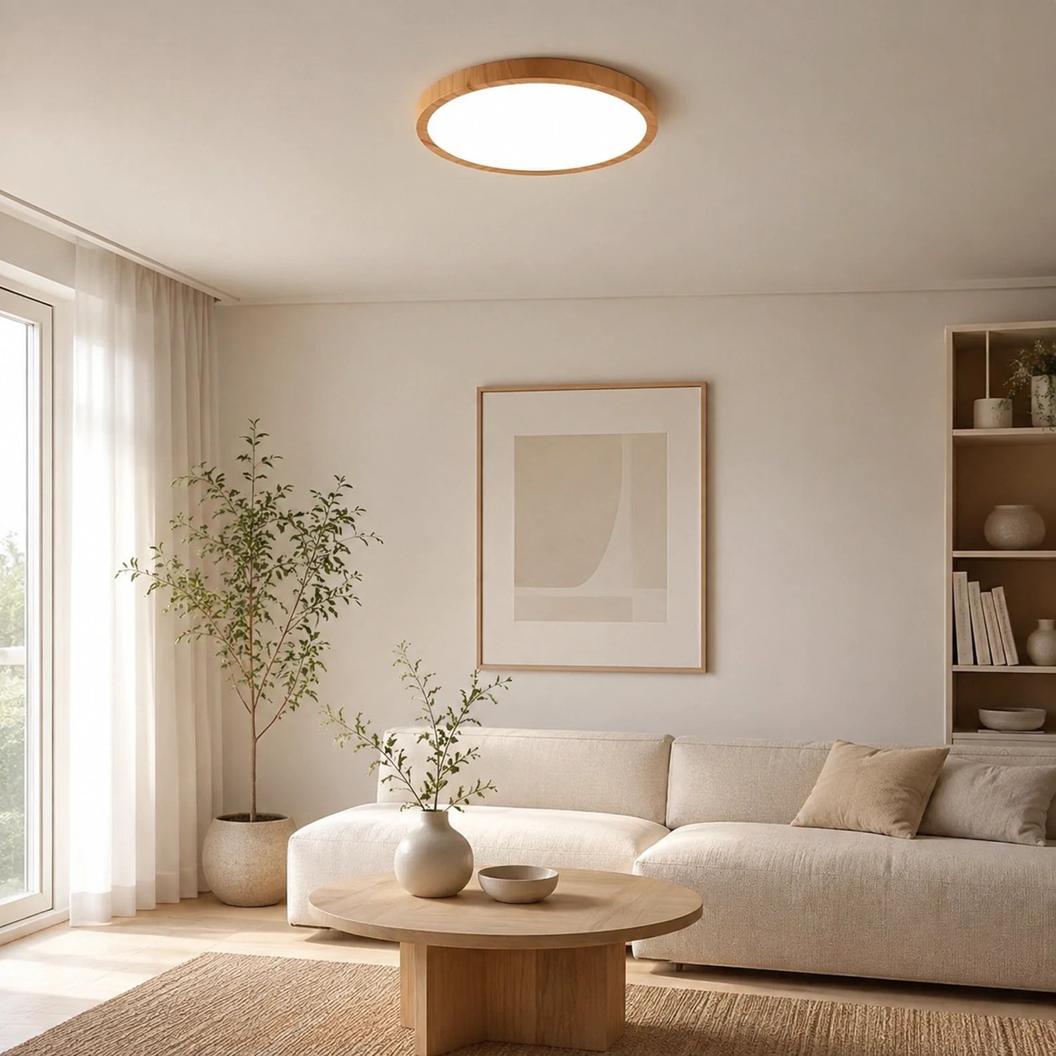 Modern LED Flush Mount Ceiling Light, Ultra-Thin Wood Grain