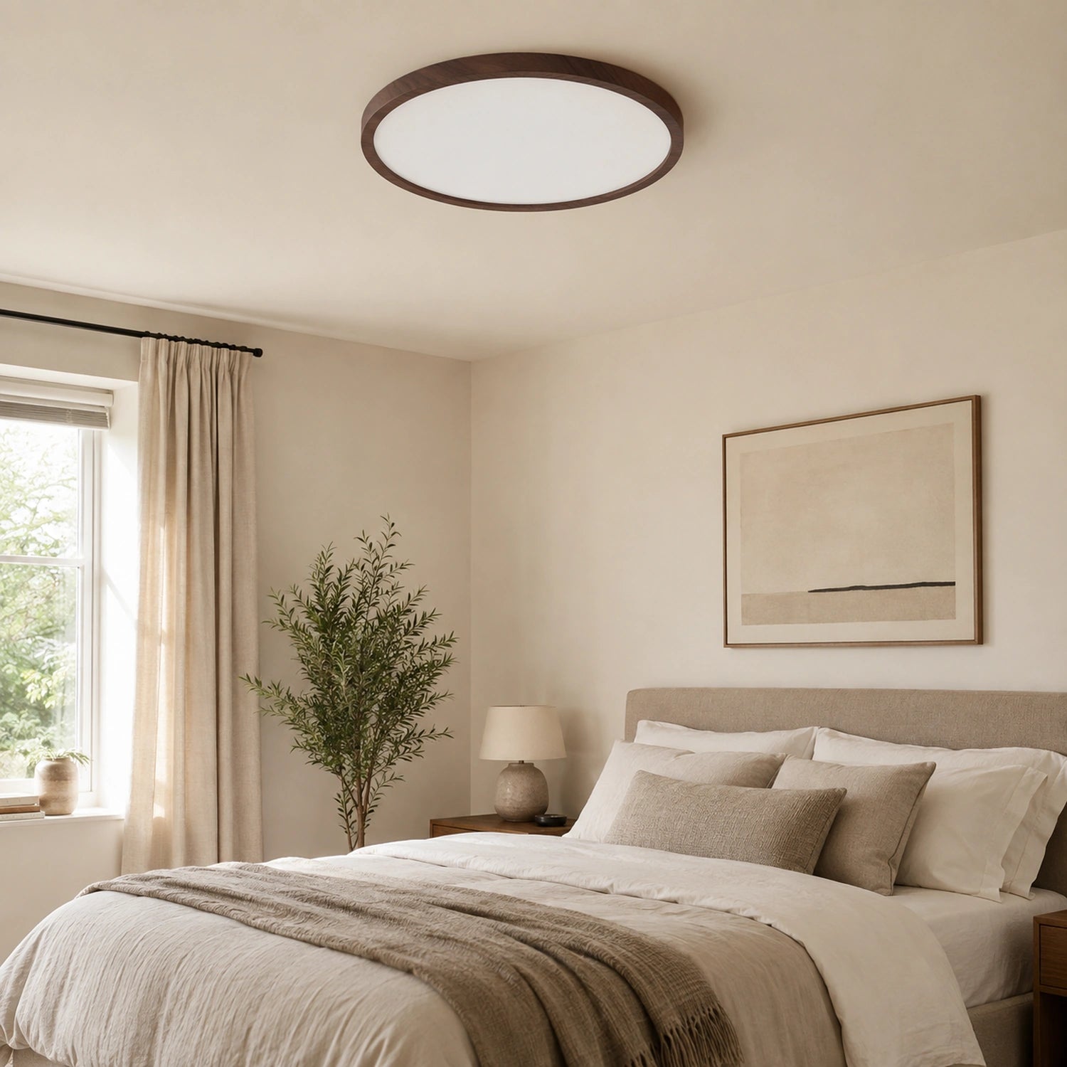 Modern LED Flush Mount Ceiling Light, Ultra-Thin Wood Grain