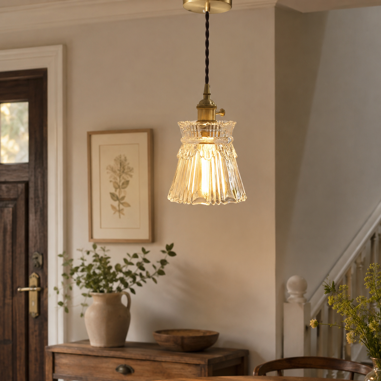 Copper and Glass Pendant Light