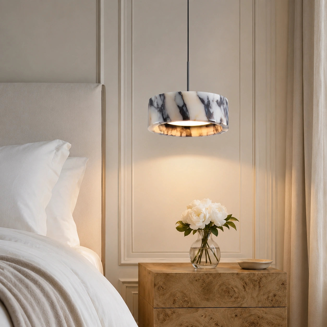 Natural Stone Round Pendant Light with Integrated LED