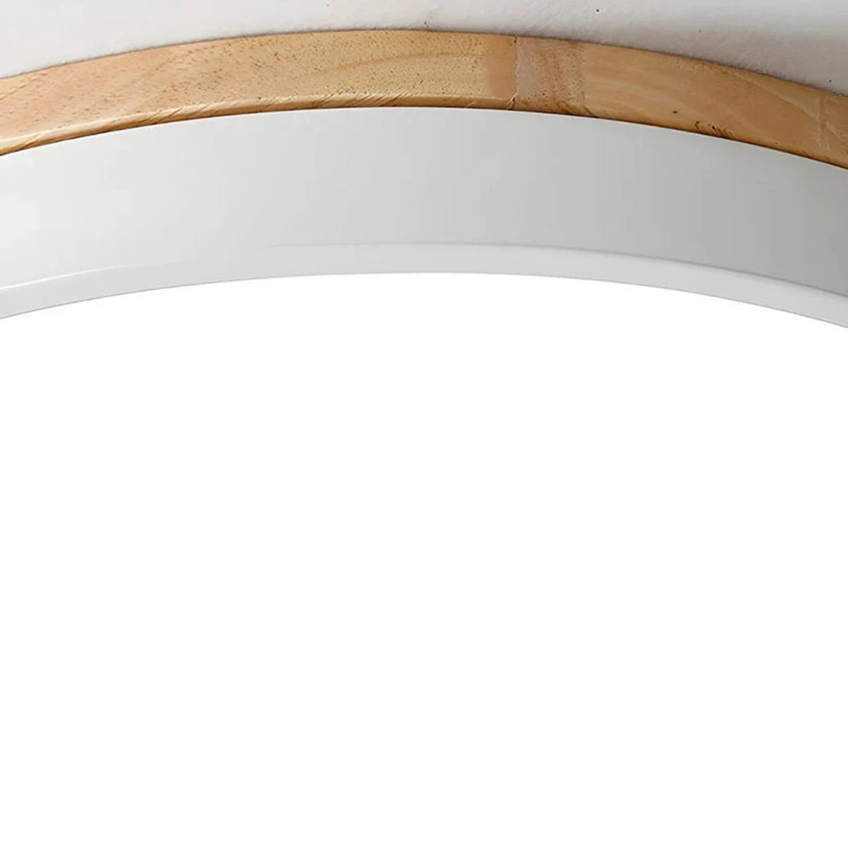 Modern round wooden flush mount LED ceiling light for bedrooms.