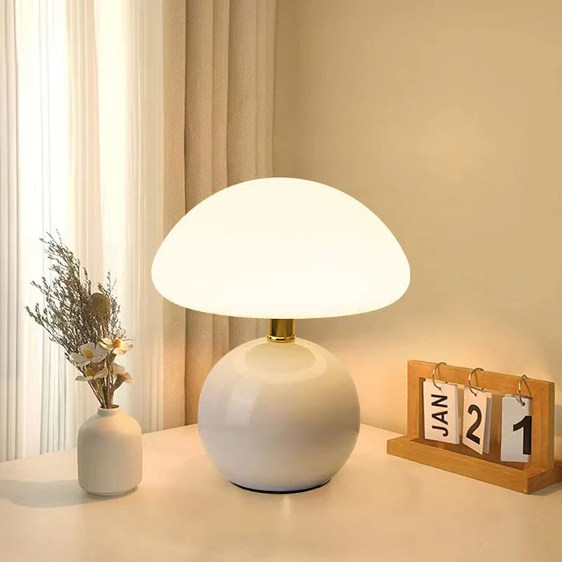 Mushroom Dome Cream Ceramic Minimalist Table Lamp